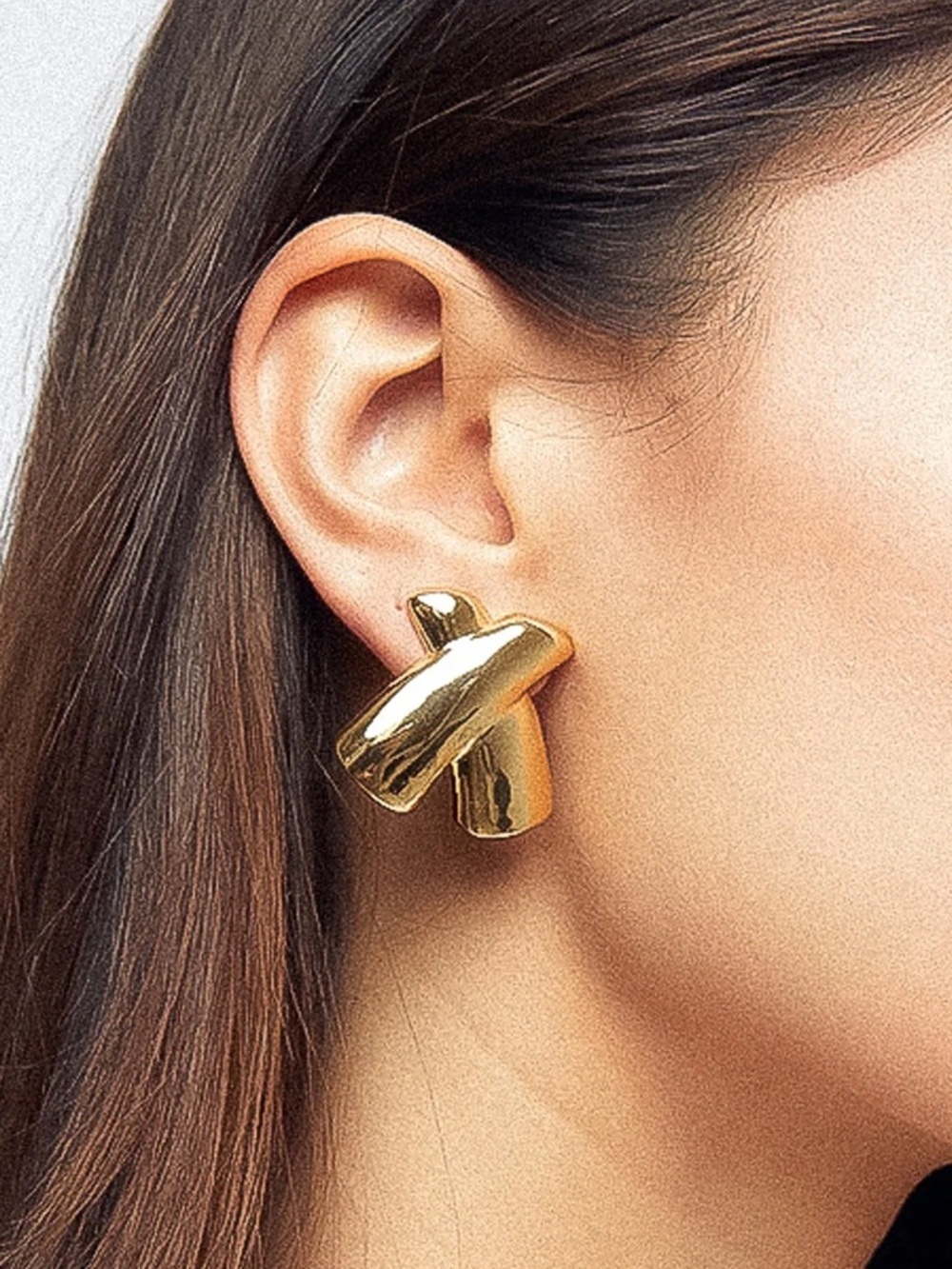 18K Gold X Shape Statement Stud Earrings (1202)